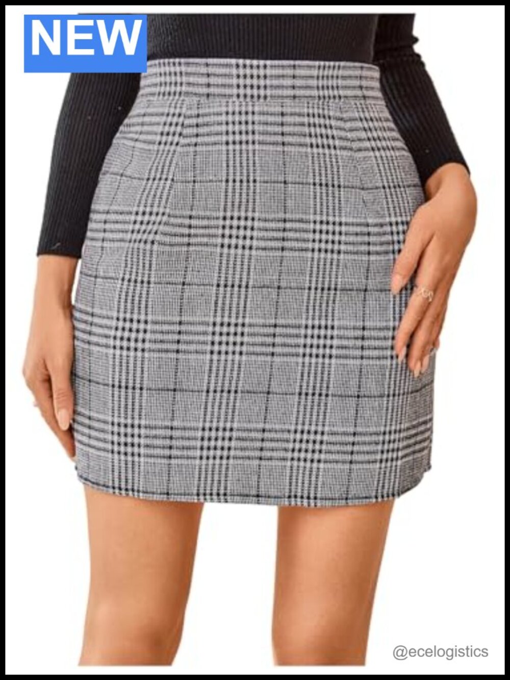 High Waist Bodycon Mini Skirt Plaid Zipper Closure Slim Pencil